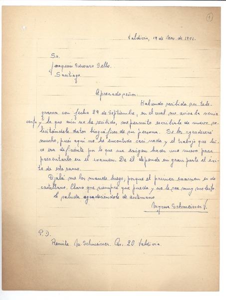 [Carta] 1951 jun. 3, Santiago, Chile [a] Joaquín Edwards Bello