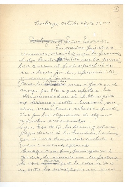 [Carta] 1955 oct. 28, Santiago, Chile [a] Joaquín Edwards Bello