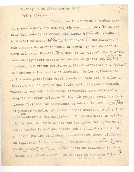 [Carta] 1956 nov. 4, Santiago, Chile [a] Joaquín Edwards Bello