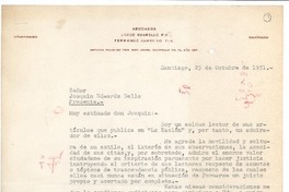 [Carta] 1951 oct. 23, Santiago, Chile [a] Joaquín Edwards Bello
