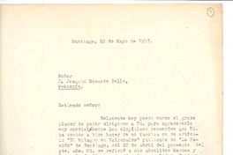 [Carta] 1957 may. 10, Santiago, Chile [a] Joaquín Edwards Bello