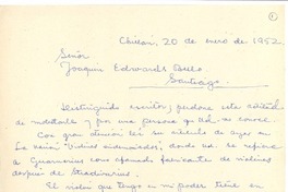 [Carta] 1952 ene. 20, Chillán, Chile [a] Joaquín Edwards Bello
