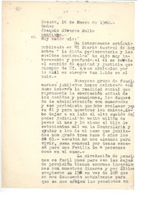 [Carta] 1960 ene. 15, Temuco, Chile [a] Joaquín Edwards Bello