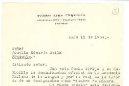 [Carta] 1954 may. 11, Santiago, Chile [a] Joaquín Edwards Bello