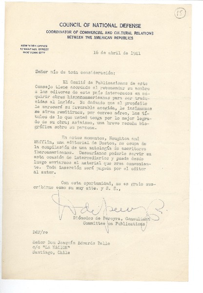 [Carta] 1941 abr. 16, Washington D.C. [a] Joaquín Edwards Bello, Santiago, chile