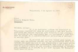 [Carta] 1957 ago. 3, Valparaíso, Chile [a] Joaquín Edwards Bello