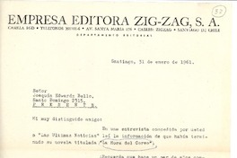 [Carta] 1961 ene. 31, Santiago, Chile [a] Joaquín Edwards Bello