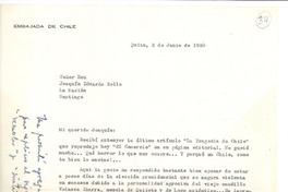 [Carta] 1960 jun. 2, Quito, Ecuador [a] Joaquín Edwards Bello, Santiago, Chile