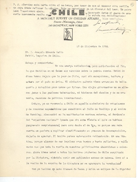 [Carta] 1926 dic. 16, Nueva York [a] Joaquín Edwards Bello