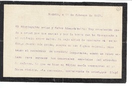 [Carta] 1927 feb. 11, Madrid, España [a] Joaquín Edwards Bello