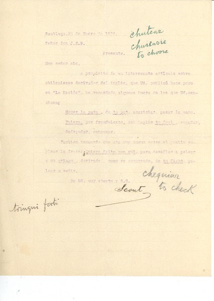 [Carta] 1938 ene. 25, Santiago, Chile [a] Joaquín Edwards Bello