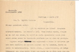[Carta] 1939 abril, Santiago, Chile [a] Egidio Poblete, Valparaiso, Chile