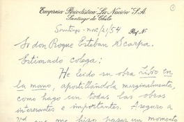 [Carta] 1954 nov. 21, Santiago, Chile [a] Roque Esteban Scarpa