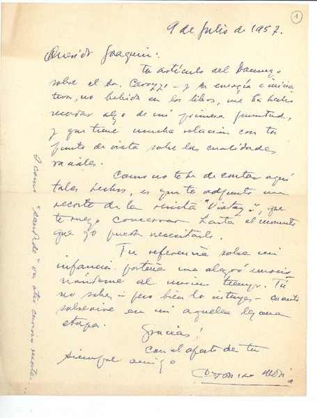 [Carta] 1957 jul. 9, Santiago, Chile [a] Joaquín Edwards Bello
