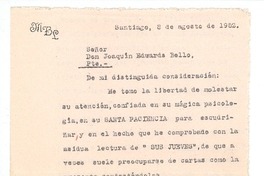 [Carta] 1952 ago. 8, Santiago, Chile [a] Joaquín Edwards Bello
