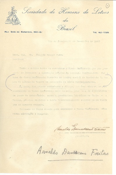 [Carta] 1942 feb. 28, Río de Janeiro, Brasil [a] Joaquín Edwards Bello