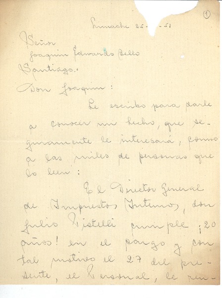 [Carta] 1951, Limache, Chile [a] Joaquín Edwards Bello