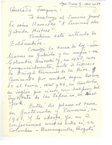 [Carta] 1958 abr. 9, Santiago, Chile [a] Joaquín Edwards Bello
