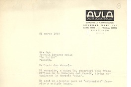 [Carta] 1959 mar. 21, Santiago, Chile [a] Joaquín Edwards Bello