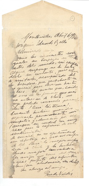 [Carta] 1932 abr. 6, Montevideo, Uruguay [a] Joaquín Edwards Bello