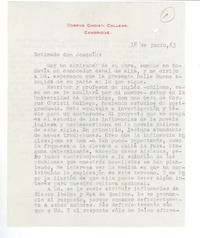 [Carta] 1963 jun. 18, Cambridge, Inglaterra [a] Joaquín Edwards Bello