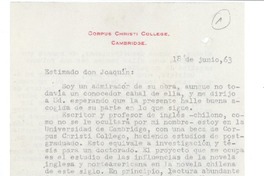 [Carta] 1963 jun. 18, Cambridge, Inglaterra [a] Joaquín Edwards Bello