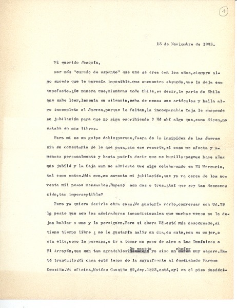 [Carta] 1963 nov. 15, Santiago, Chile [a] Joaquín Edwards Bello