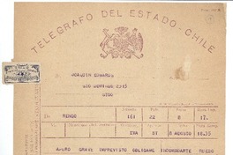 [Telegrama] 1945 ago. 8, Rengo, Chile [a] Joaquín Edwards Bello
