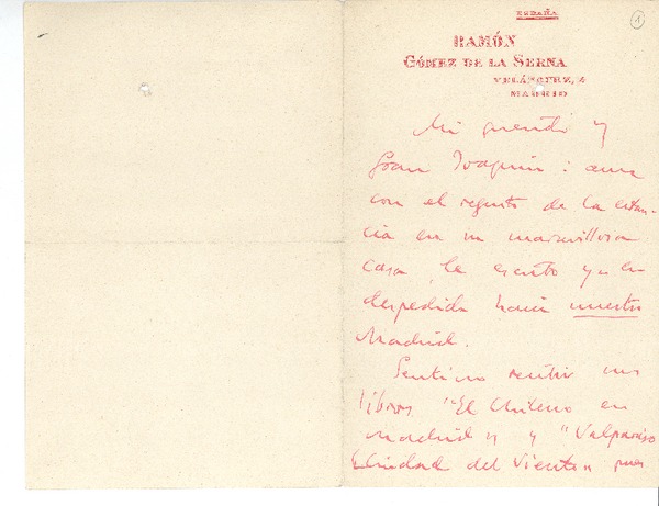 [Carta] c.1931, Madrid, España [a] Joaquín Edwards Bello