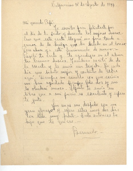 [Carta] 1947 ago. 18, Valparaíso, Chile [a] Joaquín Edwards Bello