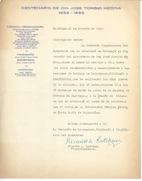 [Carta] 1952 oct. 10, Santiago, Chile [a] Joaquín Edwards Bello