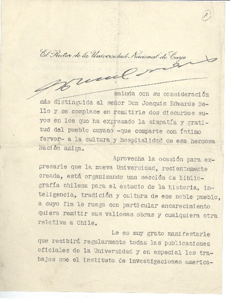 [Carta] 1931 oct. 31, Mendoza, Argentina [a] Joaquín Edwards Bello
