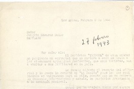 [Carta] 1944 feb. 9, Los Andes, Chile [a] Joaquín Edwards Bello