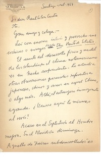 [Carta] 1963 septiembre, Santiago, Chile [a] Raúl Silva Castro