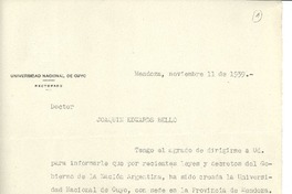 [Carta] 1939 nov. 11, Mendoza, Argentina [a] Joaquín Edwards Bello