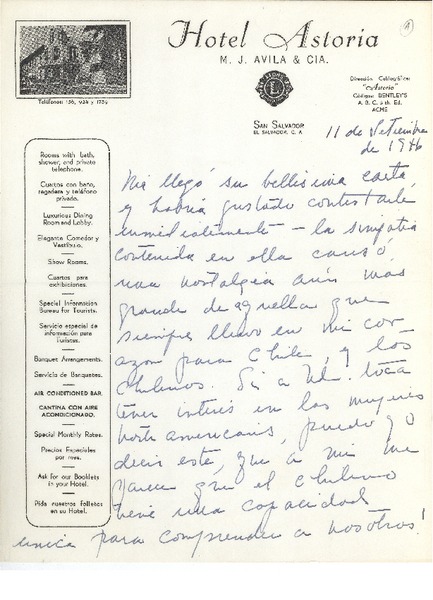 [Carta] 1946 sep. 11, San Salvador [a] Joaquín Edwards Bello