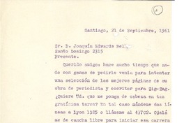 [Carta] 1961 sep. 21, Santiago, Chile [a] Joaquín Edwards Bello
