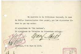 [Recibo] 1939 mayo 8, Santiago, Chile [a] Biblioteca Nacional de Chile