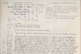 [Carta] 1961 diciembre 5, Caracas, [Venezuela] [a] Joaquín Edwards Bello, Santiago,[Chile]