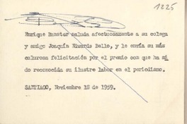 [Tarjeta] 1959, noviembre 18, Santiago, [Chile] [a] Joaquín Edwards Bello
