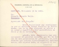 [Tarjeta] 1959 noviembre 18, Santiago, [Chile] [a] Joaquín Edwards Bello