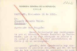 [Tarjeta] 1959 noviembre 18, Santiago, [Chile] [a] Joaquín Edwards Bello