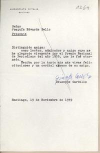 [Carta] 1959 noviembre 19, Santiago, [Chile] [a] Joaquín Edwards Bello