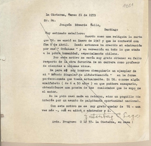 [Carta] 1959 marzo 21, Santiago, [Chile] [a] Joaquín Edwards Bello