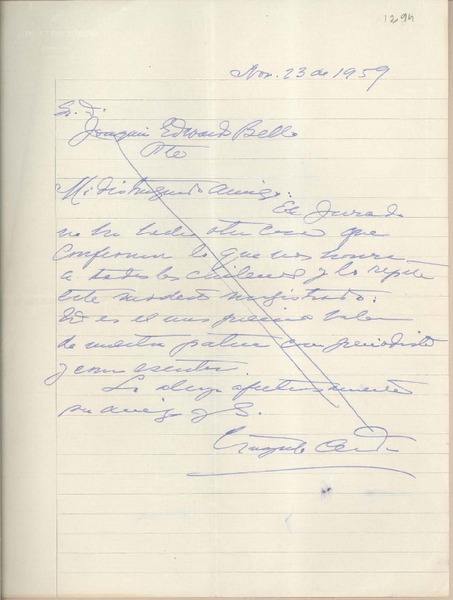 [Carta] 1959 noviembre 23, Santiago [Chile] [a] Joaquín Edwards Bello