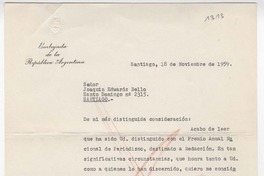 [Carta] 1959 noviembre 18, Santiago, Chile [a] Edwards Bello, Joaquín