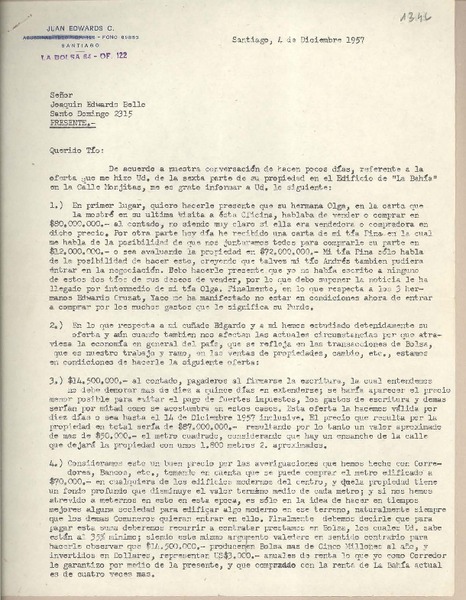[Carta] 1957 diciembre 4, Santiago, [Chile] [a] Joaquín Edwards Bello