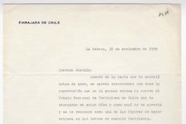 [Carta] 1959 noviembre 26, La Habana [Cuba] [a] Joaquín Edwards Bello
