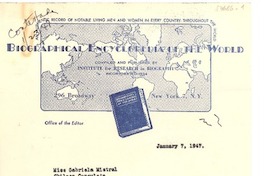 [Carta] 1947 jun. 7, [New York?] [a] Gabriela Mistral, Los Angeles, California