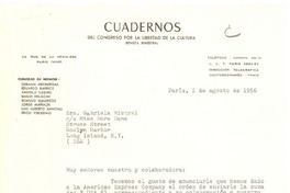 [Carta] 1956 ago. 2, París, Francia [a] Gabriela Mistral, Long Island, New York